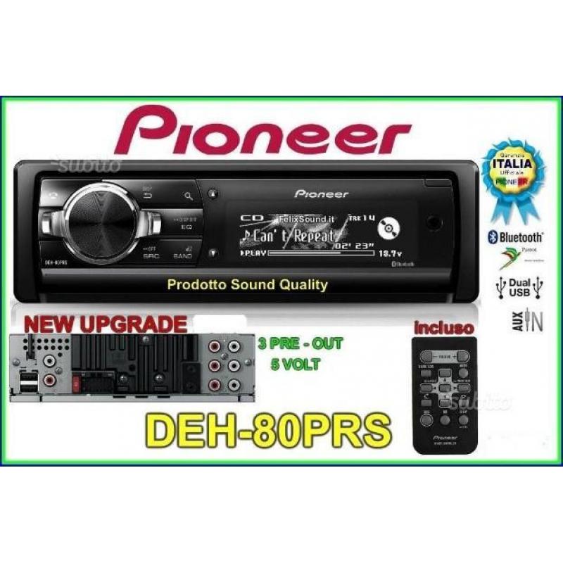 Pioneer deh 80prs cd mp3 aux 2/usb bt ipod 3 pre